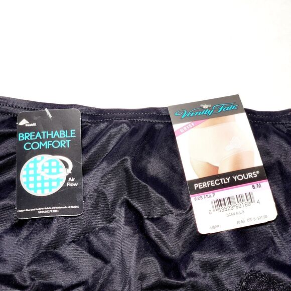 Vanity Fair 13081 Nylon Brief Panties Flower Appliqué Womens 6 M Black NWT New - Picture 3 of 7